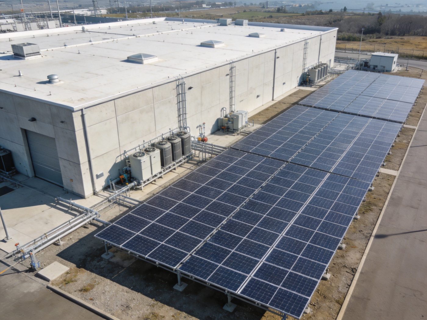 Data center with rooftop and ground-mounted solar