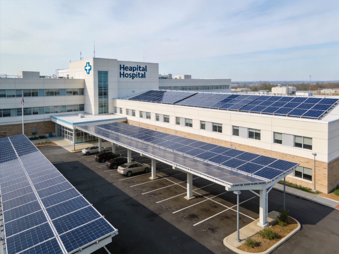 Hospital with rooftop solar and a solar carport