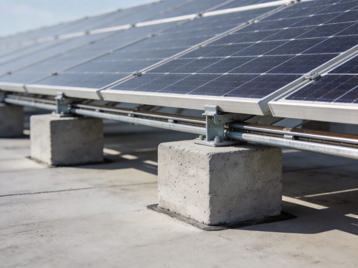 Ballasted solar foundation with concrete blocks