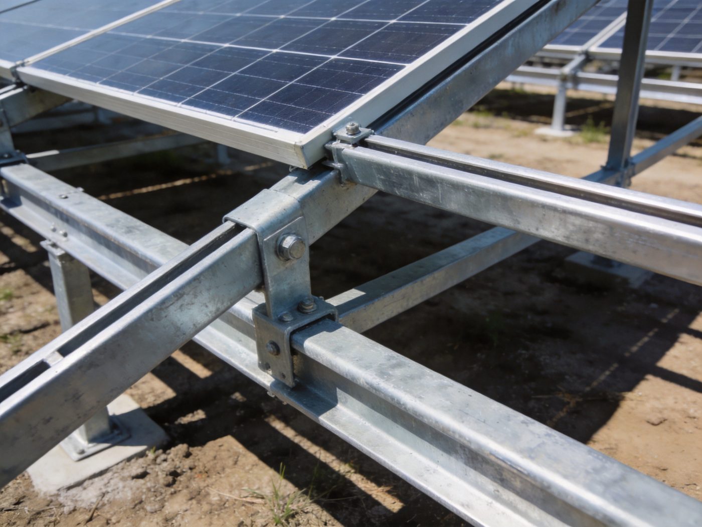 Heavy-duty galvanized steel solar mounting structure built with thick robust steel