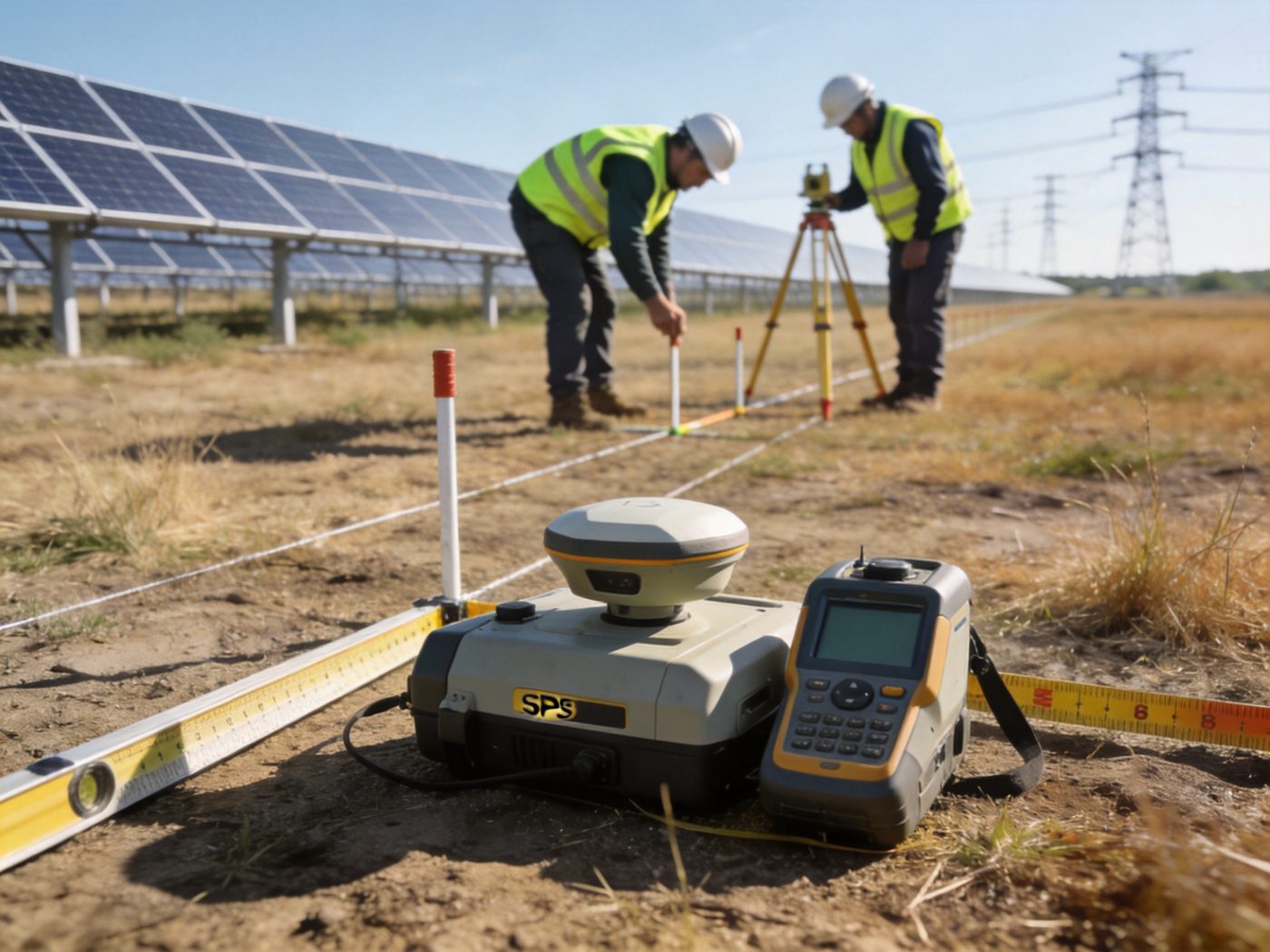 Surveyors staking out a solar field layout