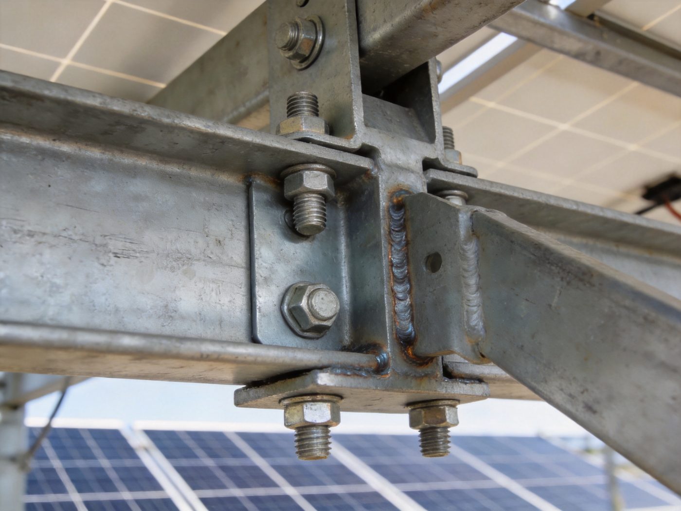 Bolted structural steel connection on a solar racking joint