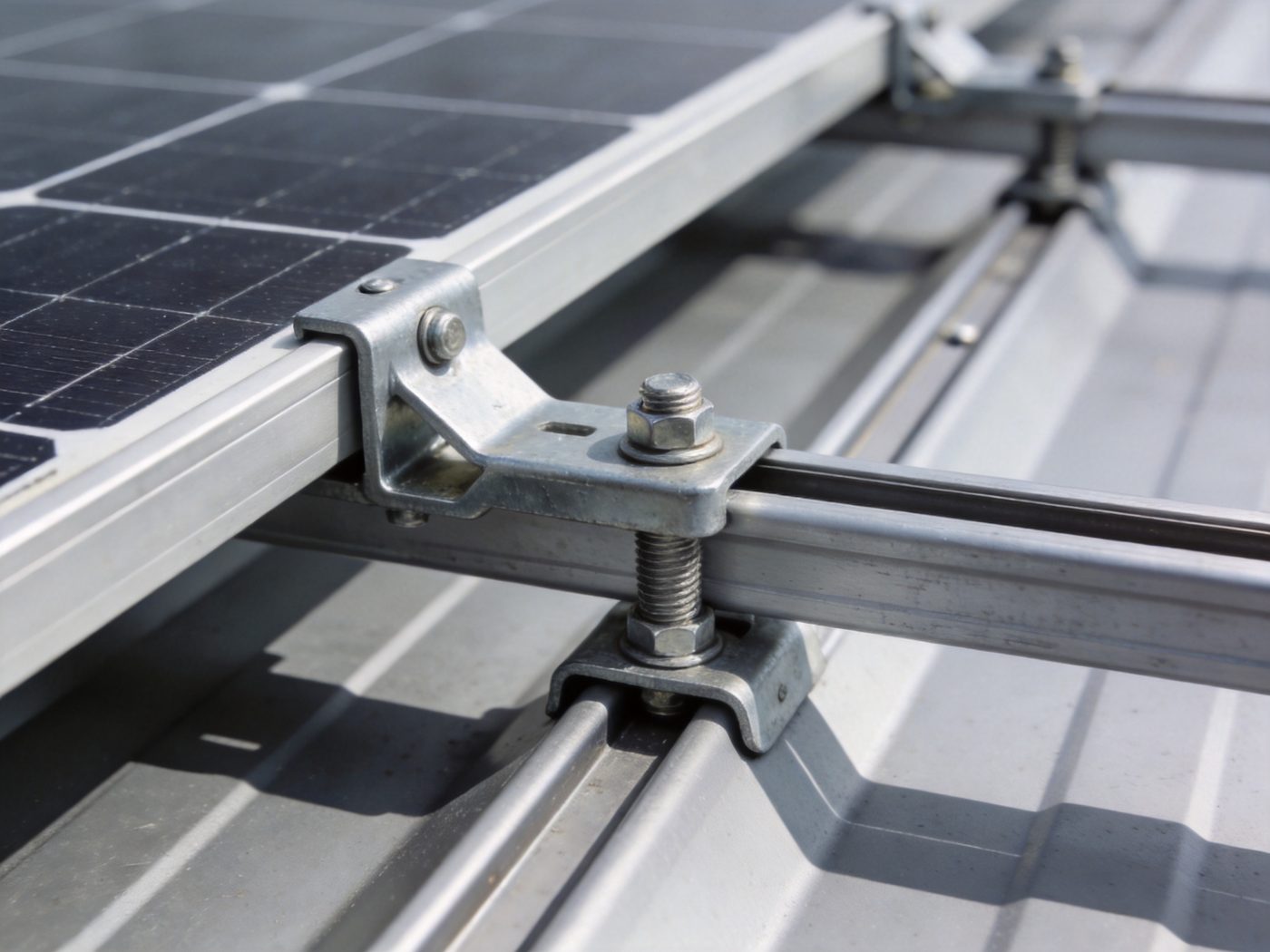 Solar panels clamped to a standing-seam metal roof